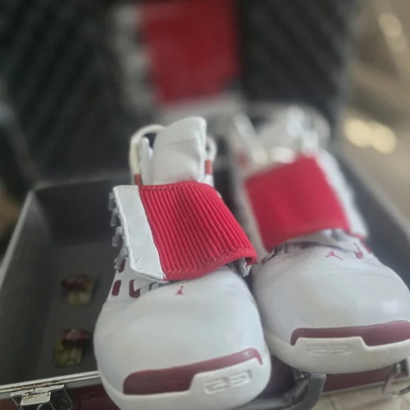 White and Red High-Top Sneakers
